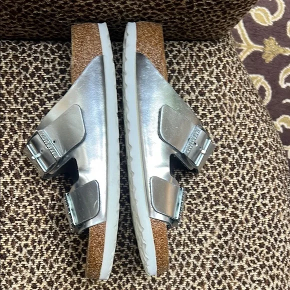 Birkenstock Silver Sandals with Cork Footbed and Adjustable Straps - Picture 7 of 7